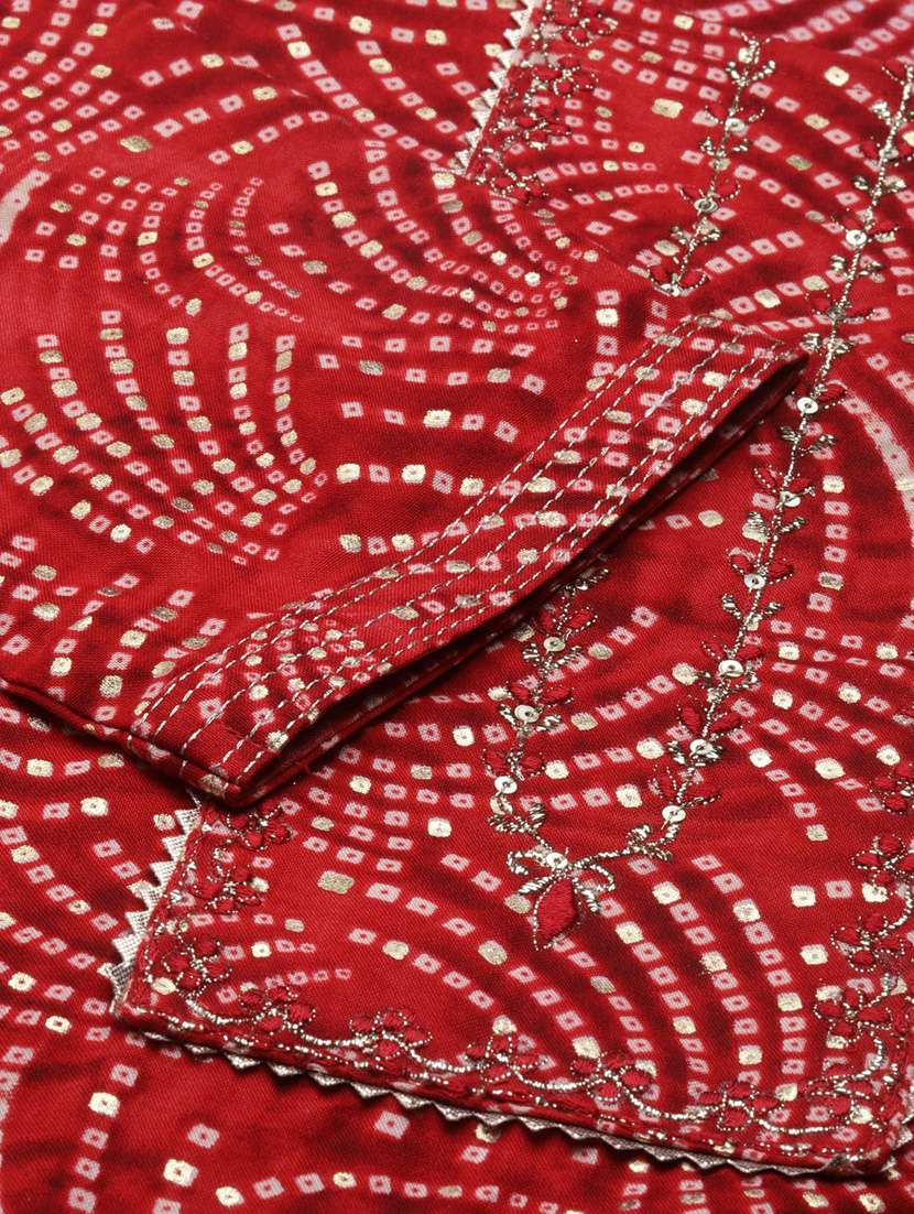 red bandhani printed straight kurta - 20252563 -  Standard Image - 6