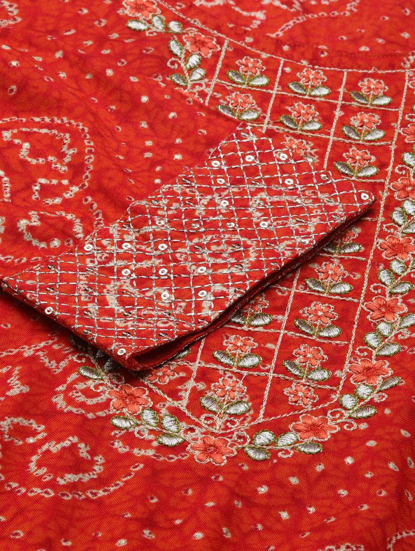 red bandhani printed straight kurta - 20252570 -  Standard Image - 6