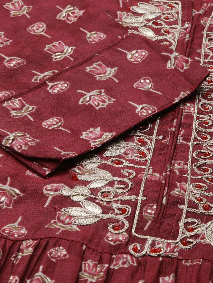 maroon floral printed a-line kurta - 20252571 - Standard Image - 6