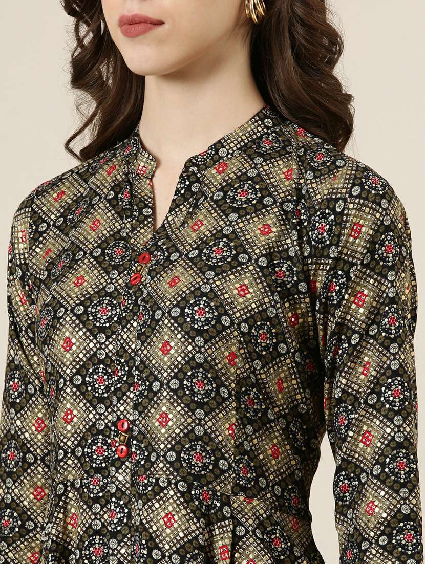 black bandhani printed anarkali kurta - 20252573 - Standard Image - 4