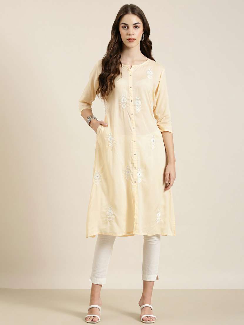women round neck embroidered a-line kurta