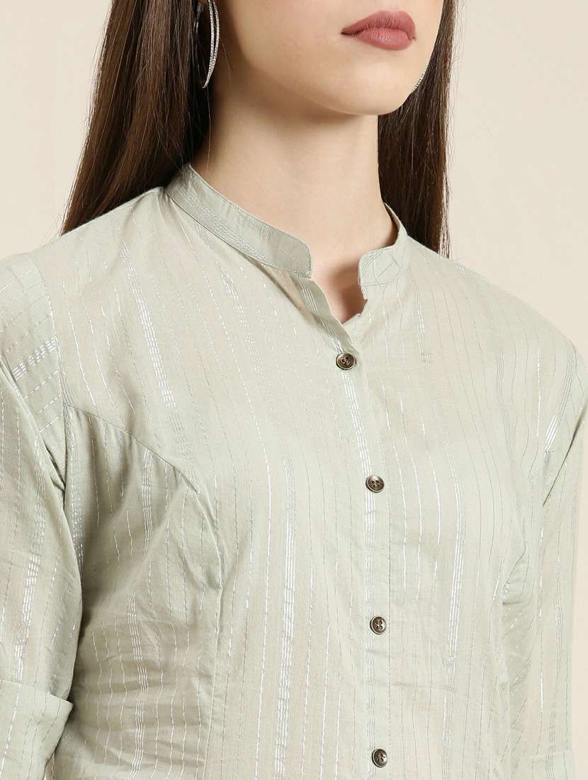 green striped front & side both slit kurta - 20252584 -  Standard Image - 4