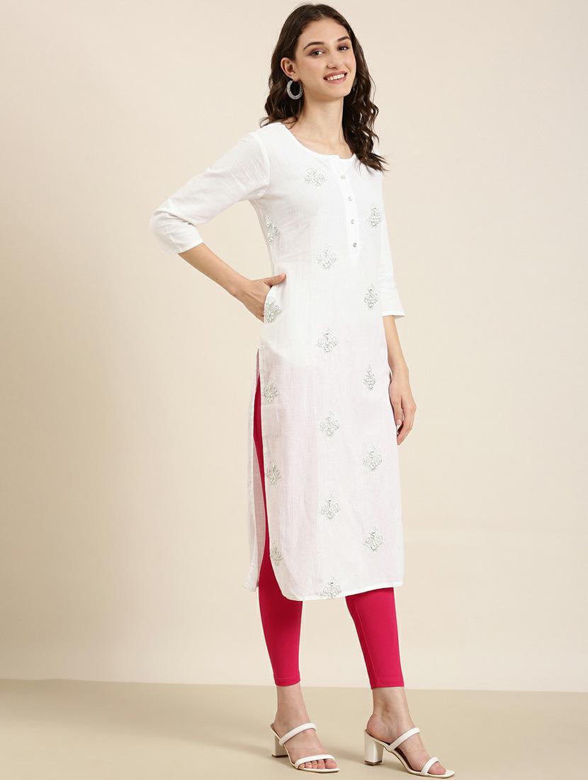 off-white zari work straight kurta - 20252589 - Standard Image - 1