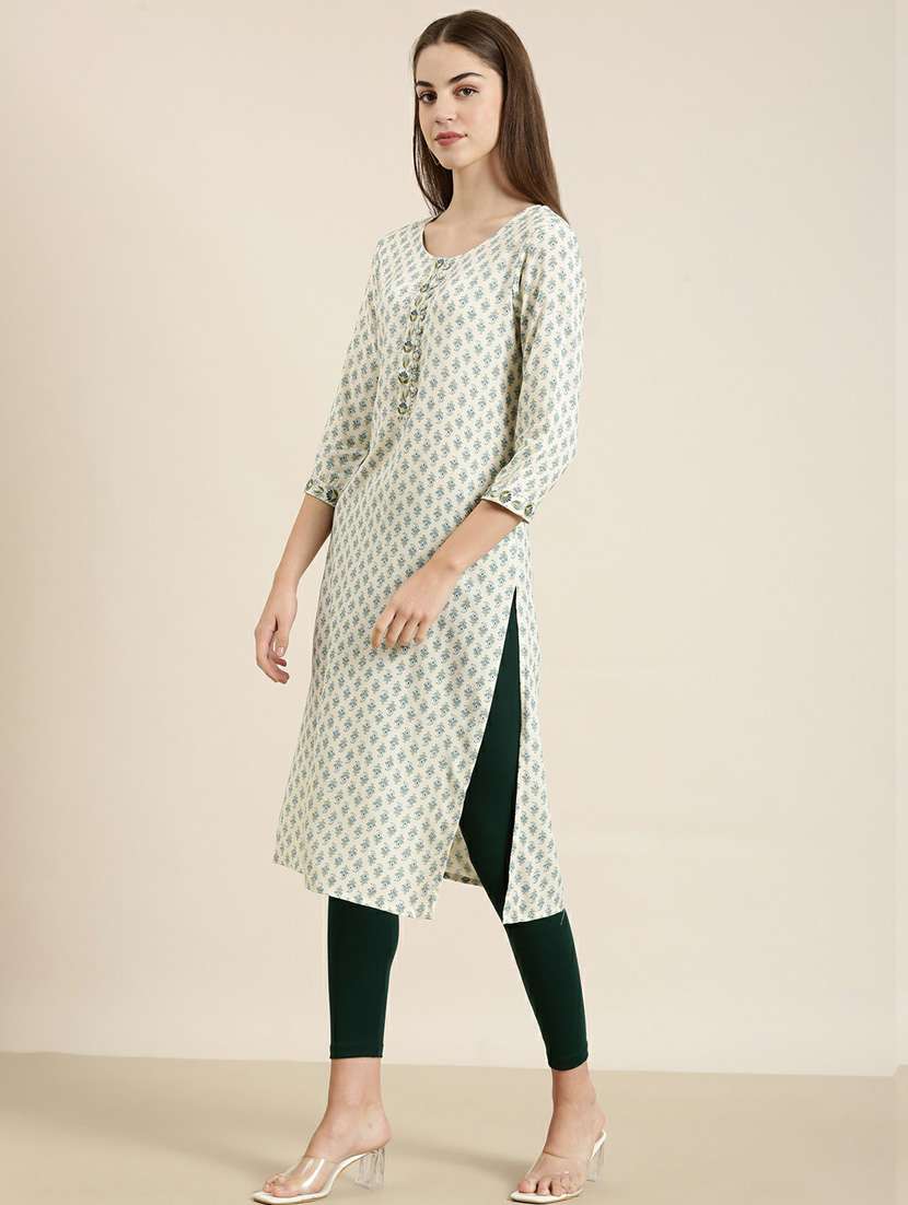 off-white paisley printed straight kurta - 20252592 -  Standard Image - 1