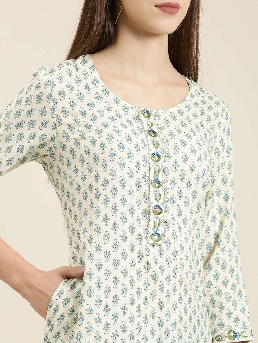 off-white paisley printed straight kurta - 20252592 -  Standard Image - 4