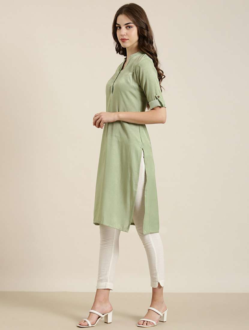olive solid straight kurta - 20252602 -  Standard Image - 1