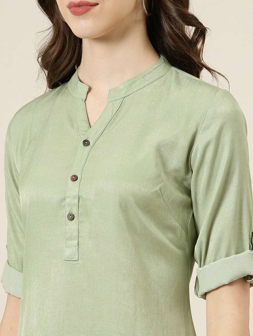 olive solid straight kurta - 20252602 -  Standard Image - 4