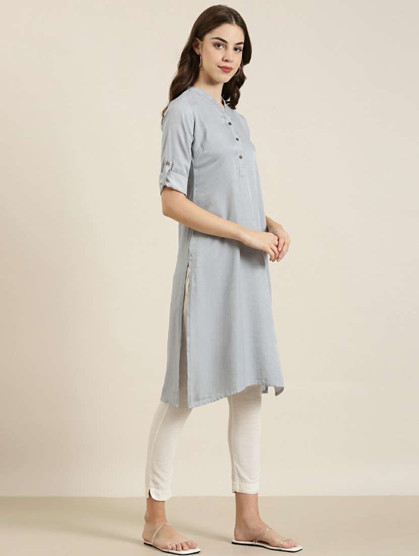 women mandarin neck solid straight kurta - 20252604 -  Standard Image - 1