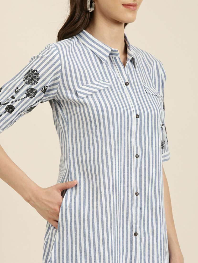 blue striped a-line kurta - 20252612 -  Standard Image - 4