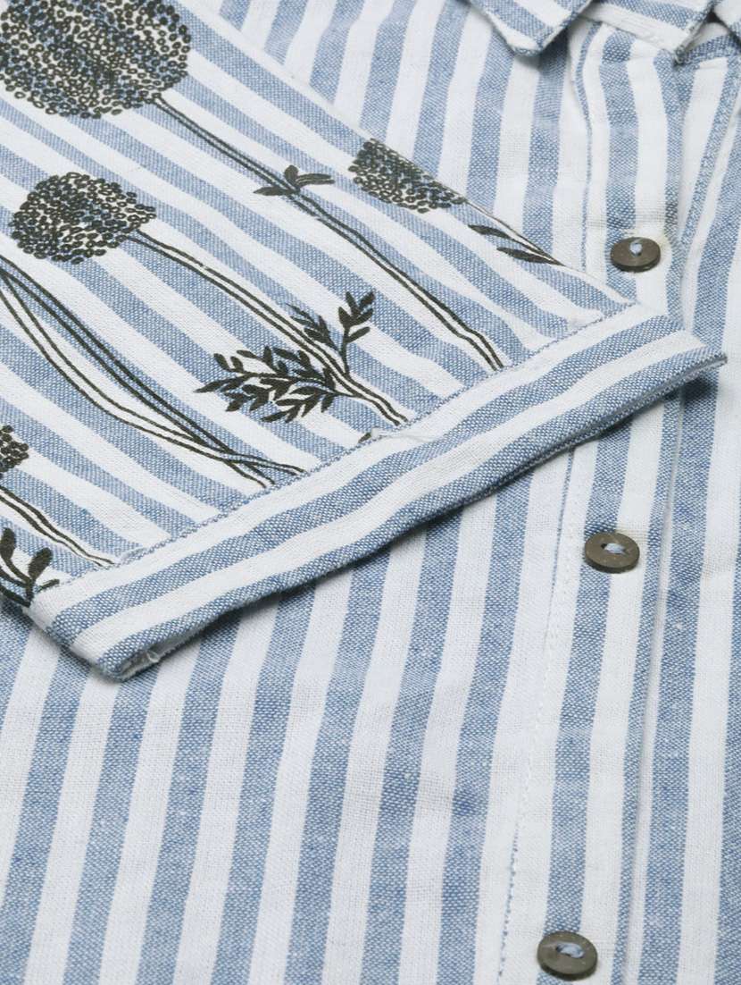 blue striped a-line kurta - 20252612 -  Standard Image - 6