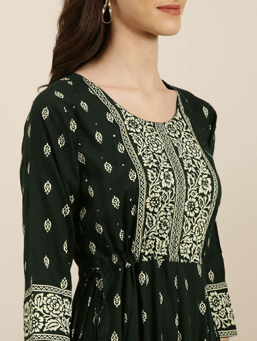 women round neck block printed flared kurta - 20252617 - Standard Image - 4
