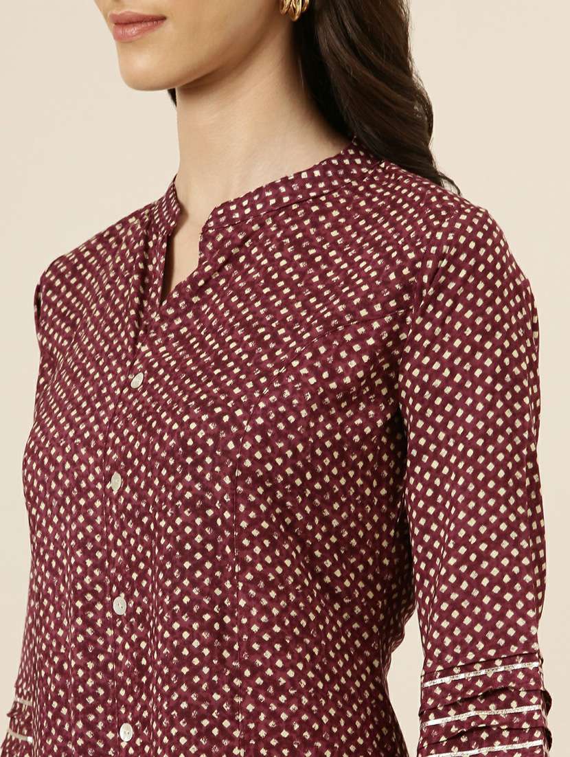 maroon printed a-line kurta - 20252620 - Standard Image - 4