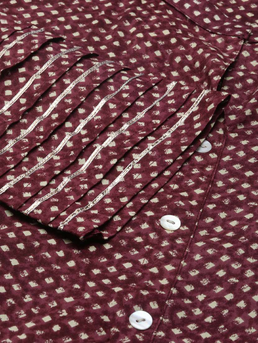 maroon printed a-line kurta - 20252620 - Standard Image - 6