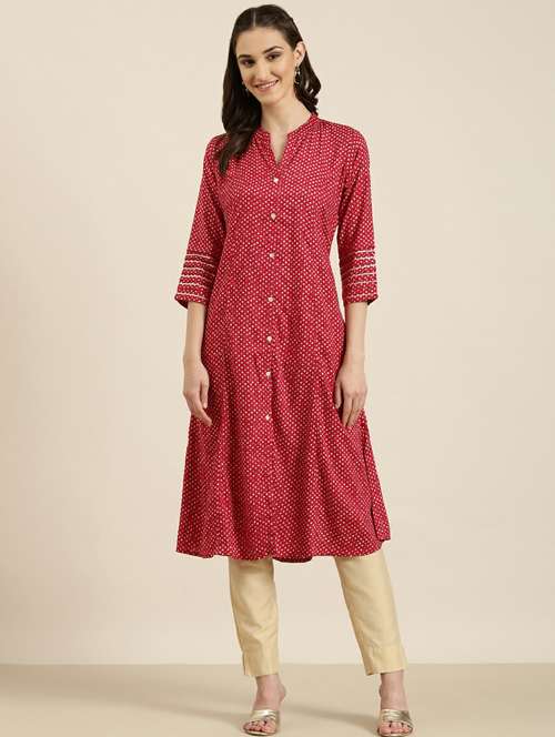 women mandarin neck printed a-line kurta - 20252621 -  Standard Image - 0