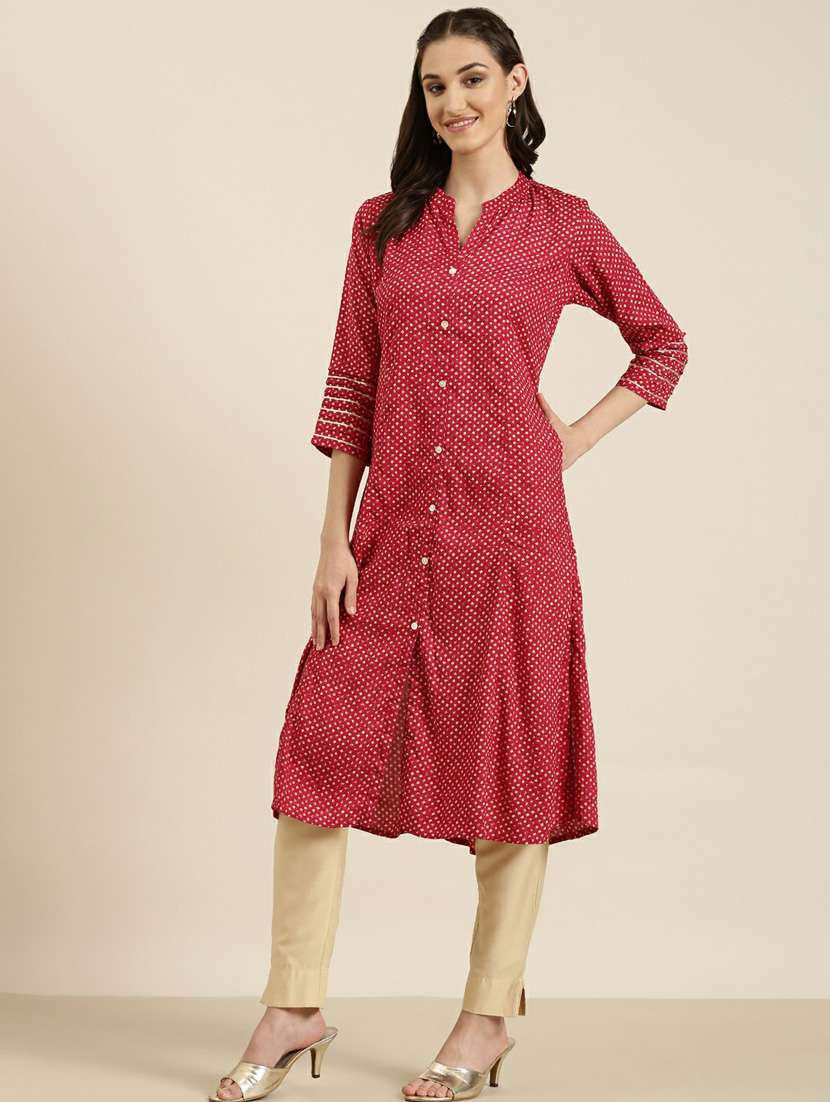 women mandarin neck printed a-line kurta - 20252621 -  Standard Image - 1