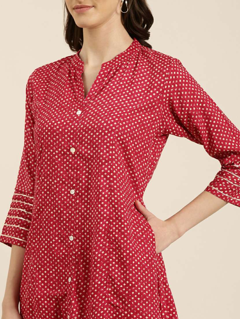 women mandarin neck printed a-line kurta - 20252621 - Standard Image - 4