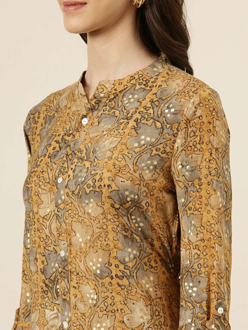 mustard floral a-line kurta - 20252622 -  Standard Image - 4