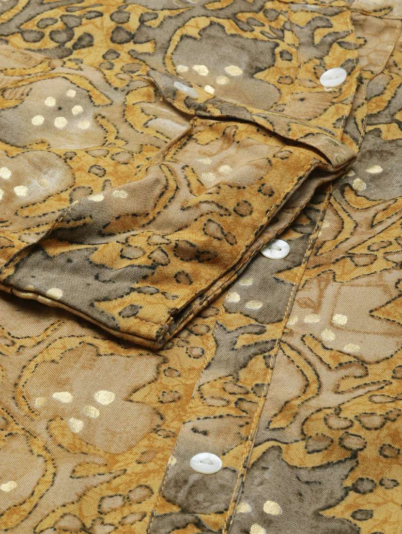 mustard floral a-line kurta - 20252622 -  Standard Image - 6