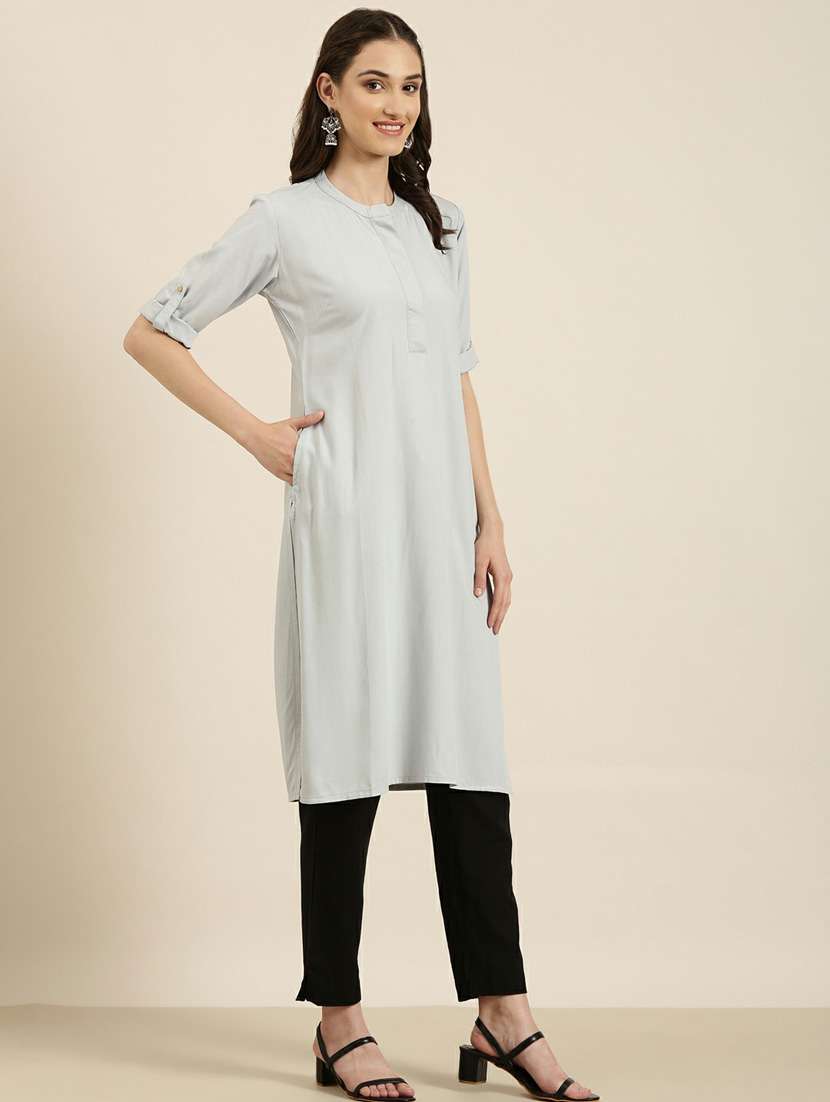 grey solid straight kurta - 20252633 -  Standard Image - 1