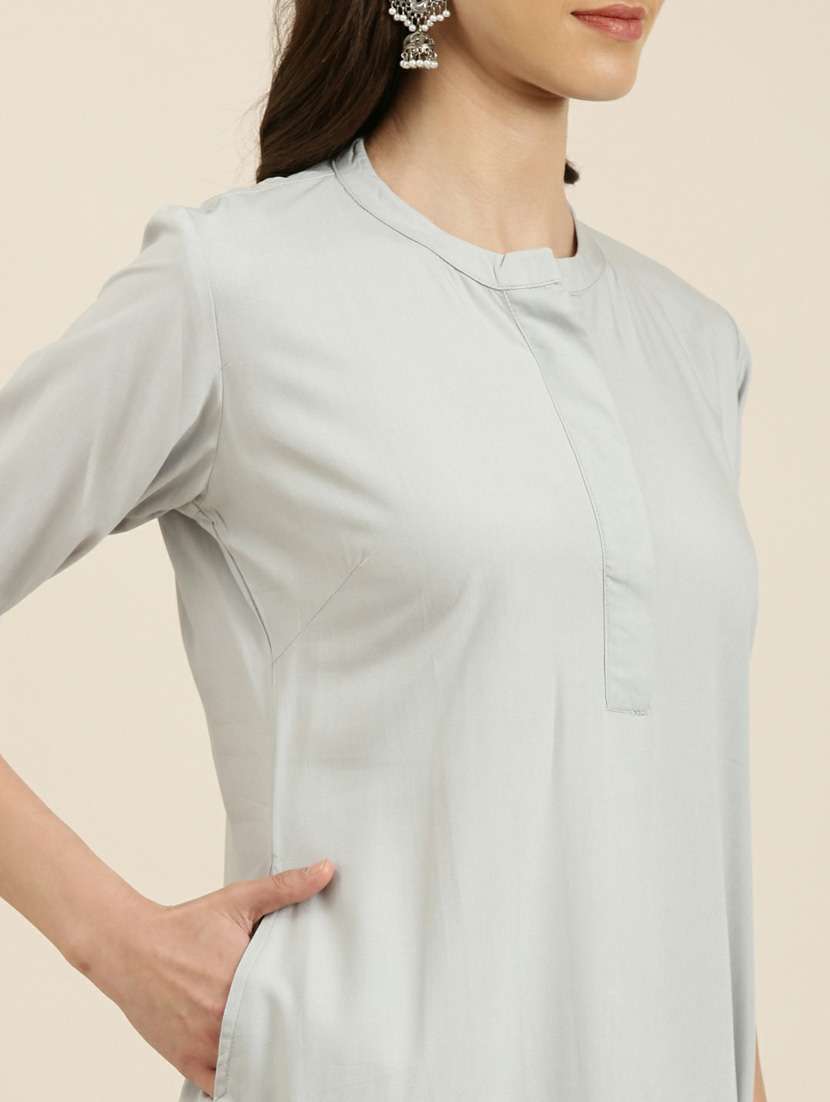 grey solid straight kurta - 20252633 -  Standard Image - 4