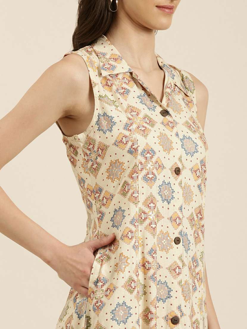beige cotton aline kurta - 20252646 - Standard Image - 4