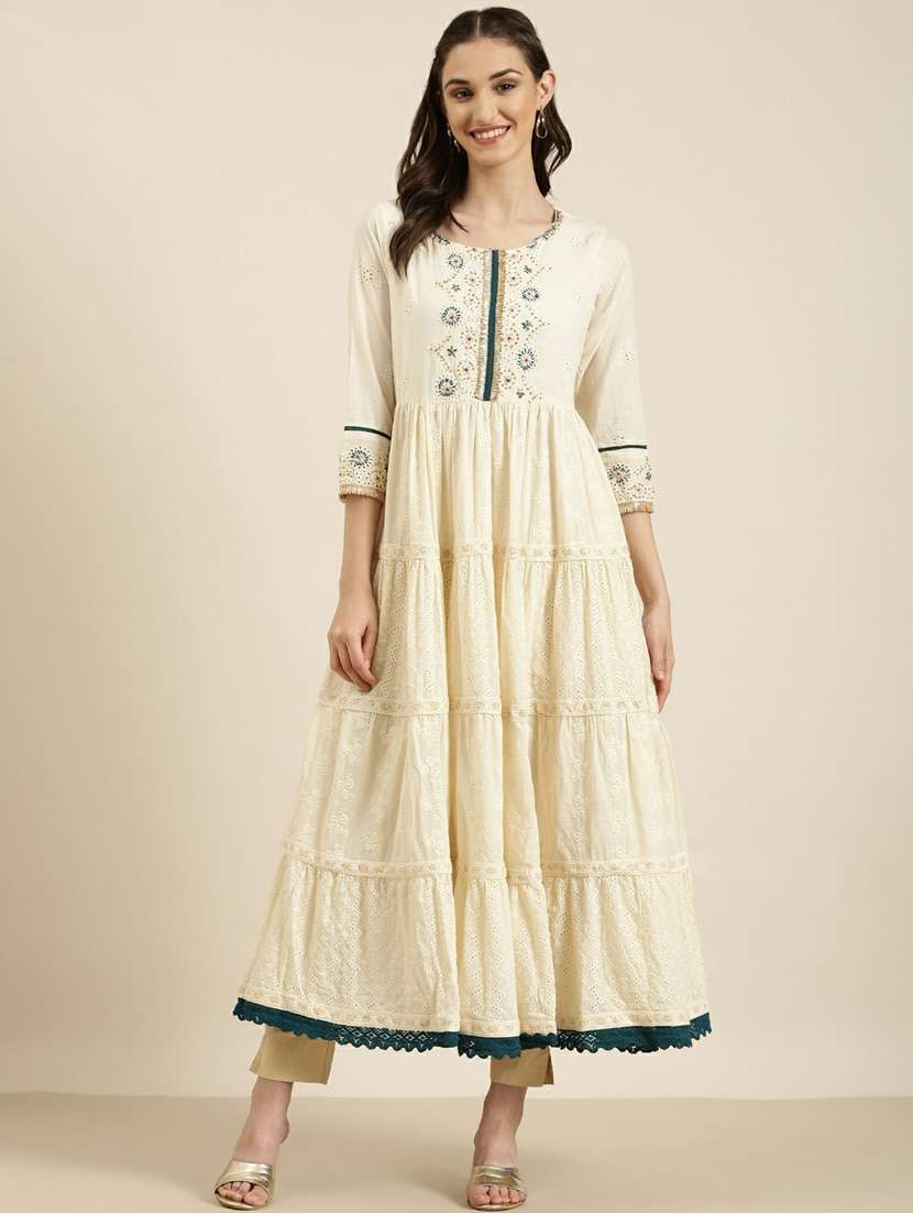 off-white embroidered tiered kurta