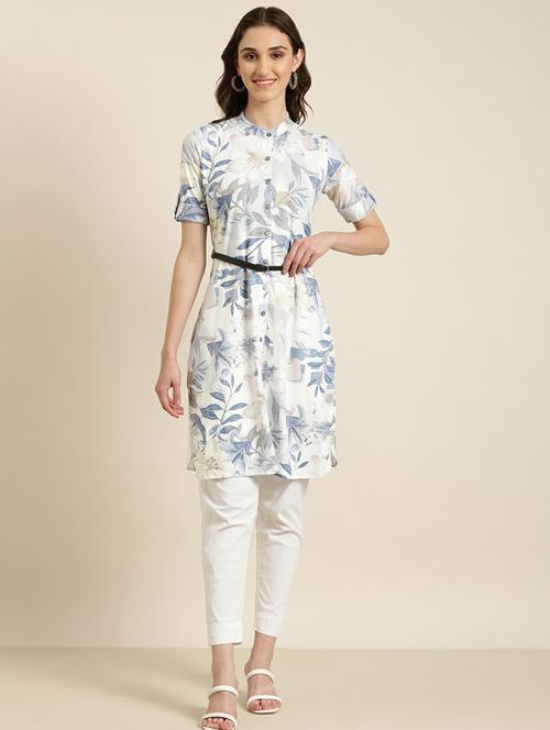 white cotton aline kurta - 20252651 -  Standard Image - 0