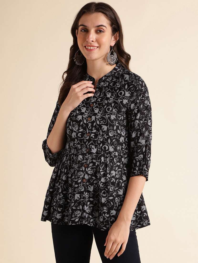 women black mandarin neck a-line kurti