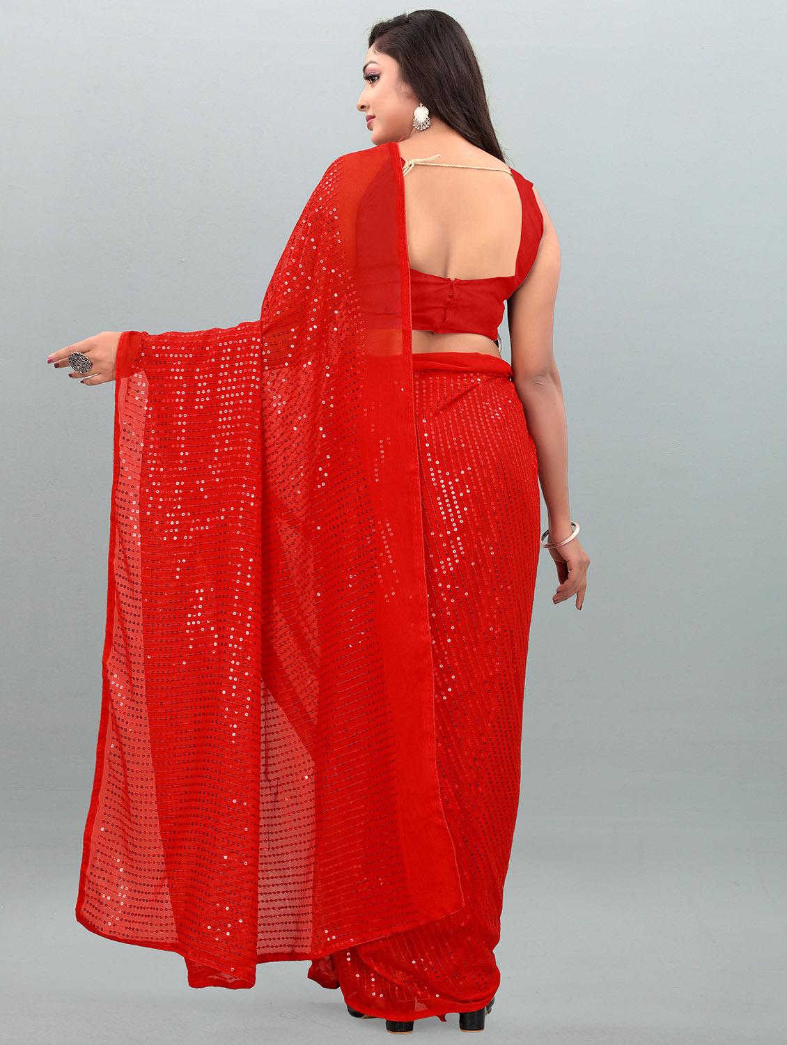 red colored embroidered saree with blouse - 20253795 - Standard Image - 1