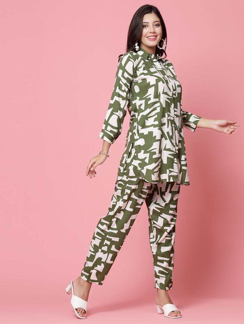 olive abstract print top and palazzo co-ord - 20254808 -  Standard Image - 1