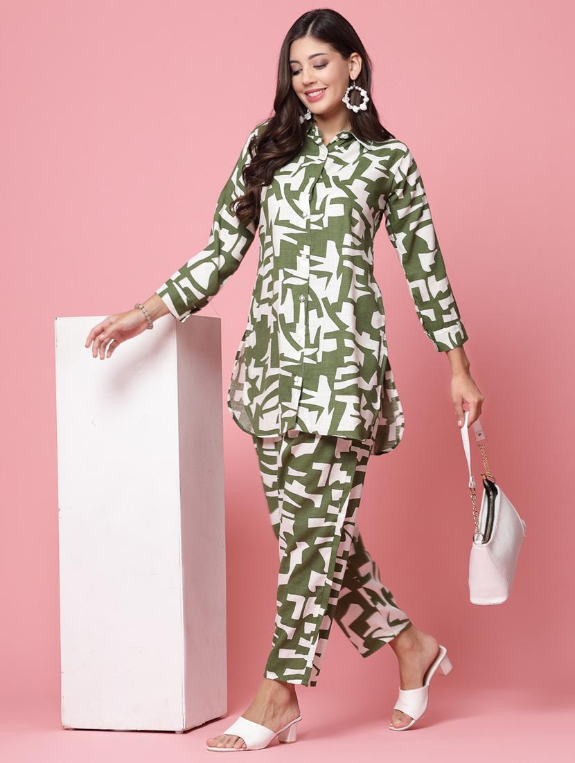 olive abstract print top and palazzo co-ord - 20254808 - Standard Image - 4