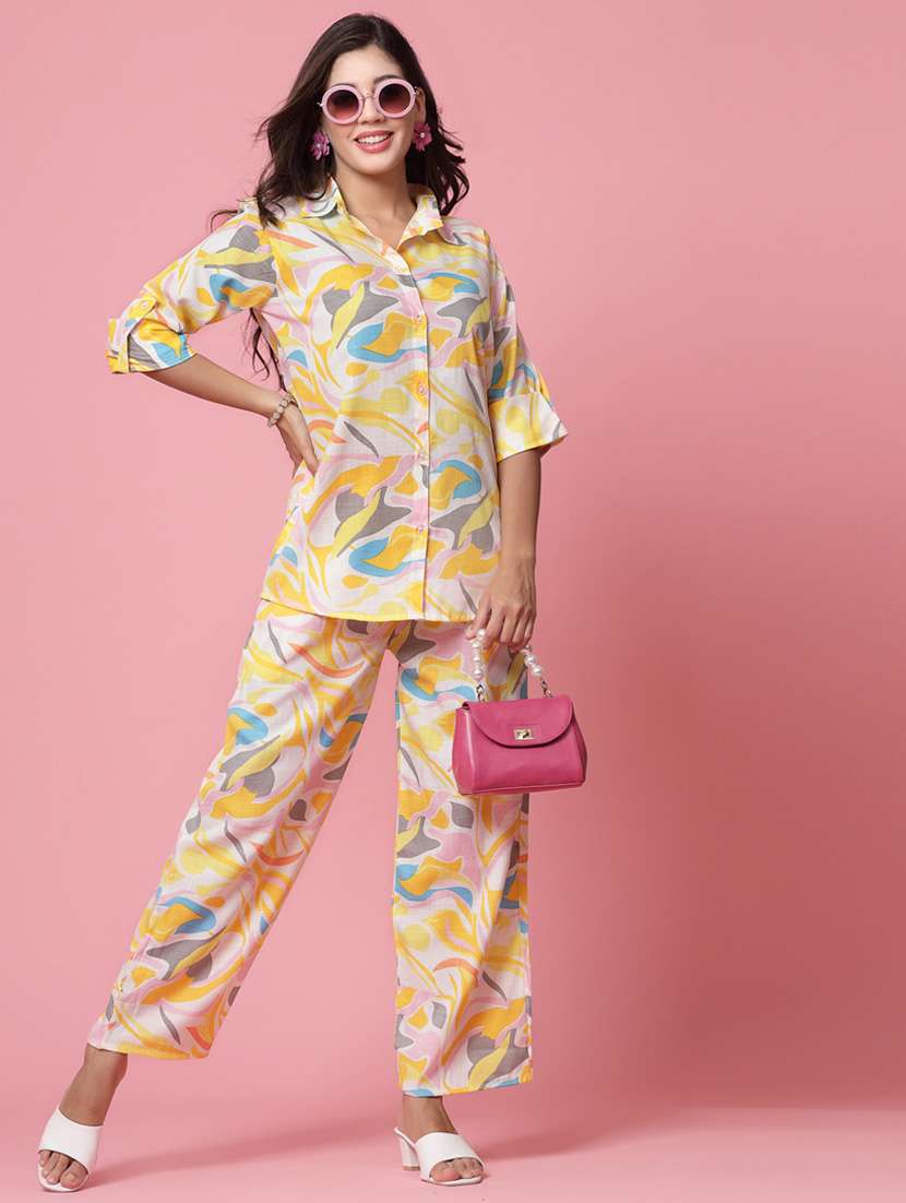 yellow abstract print top and palazzos co-ord set - 20254816 - Standard Image - 4