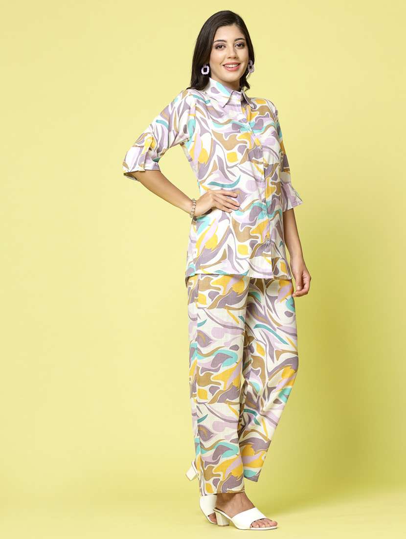 white abstract print top and palazzos co-ord set - 20254817 -  Standard Image - 1