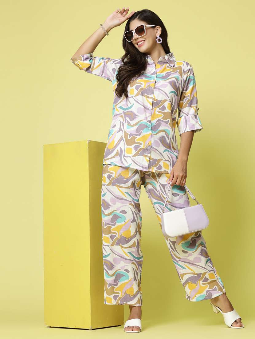 white abstract print top and palazzos co-ord set - 20254817 -  Standard Image - 4