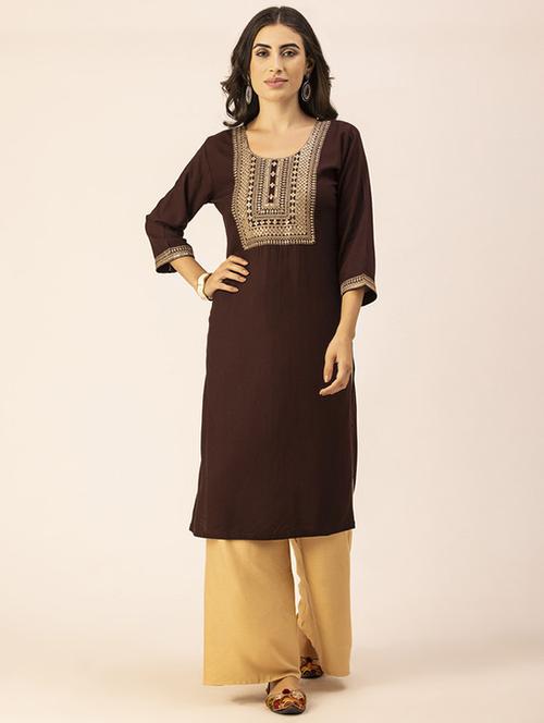 women yoke embroidered straight kurta - 20254842 - Standard Image - 0