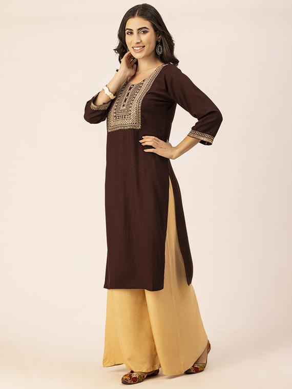 women yoke embroidered straight kurta - 20254842 -  Standard Image - 1