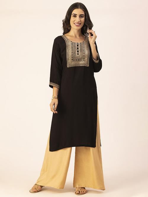 women yoke embroidered straight kurta - 20254843 - Standard Image - 0