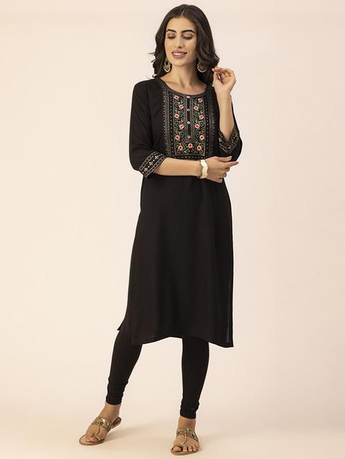 women yoke embroidered straight kurta - 20254845 - Standard Image - 0