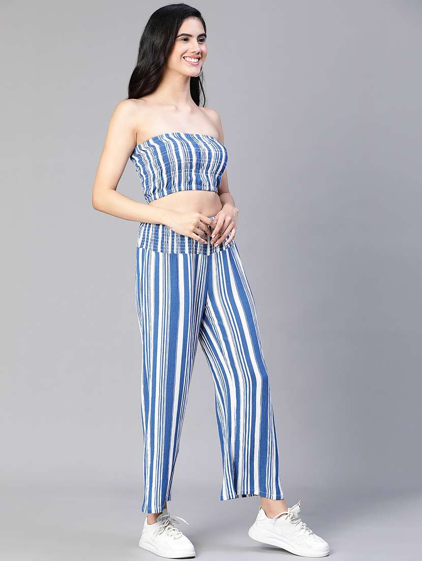 blue stripes top and trouser co-ords set - 20254995 -  Standard Image - 1