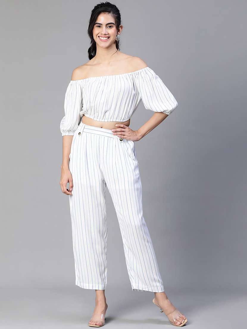 white stripes top and trouser co-ords set