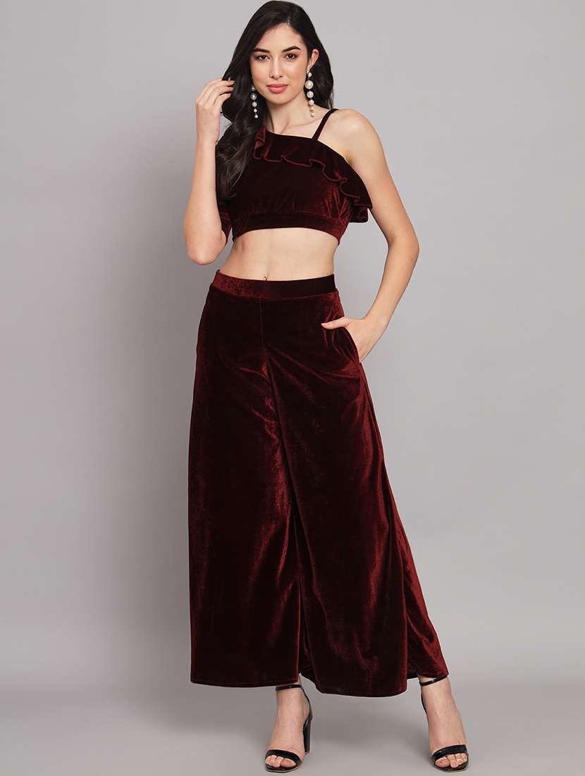 red solid top and palazzos co-ord set