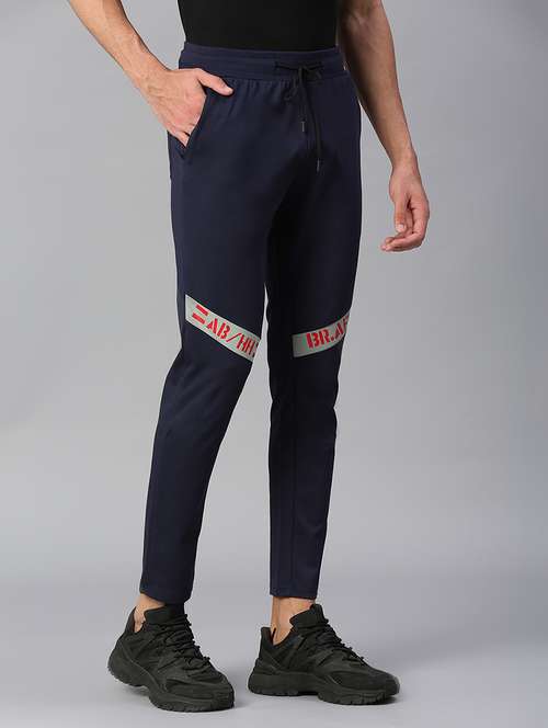 blue cotton blend full length track pant - 20255253 - Standard Image - 0