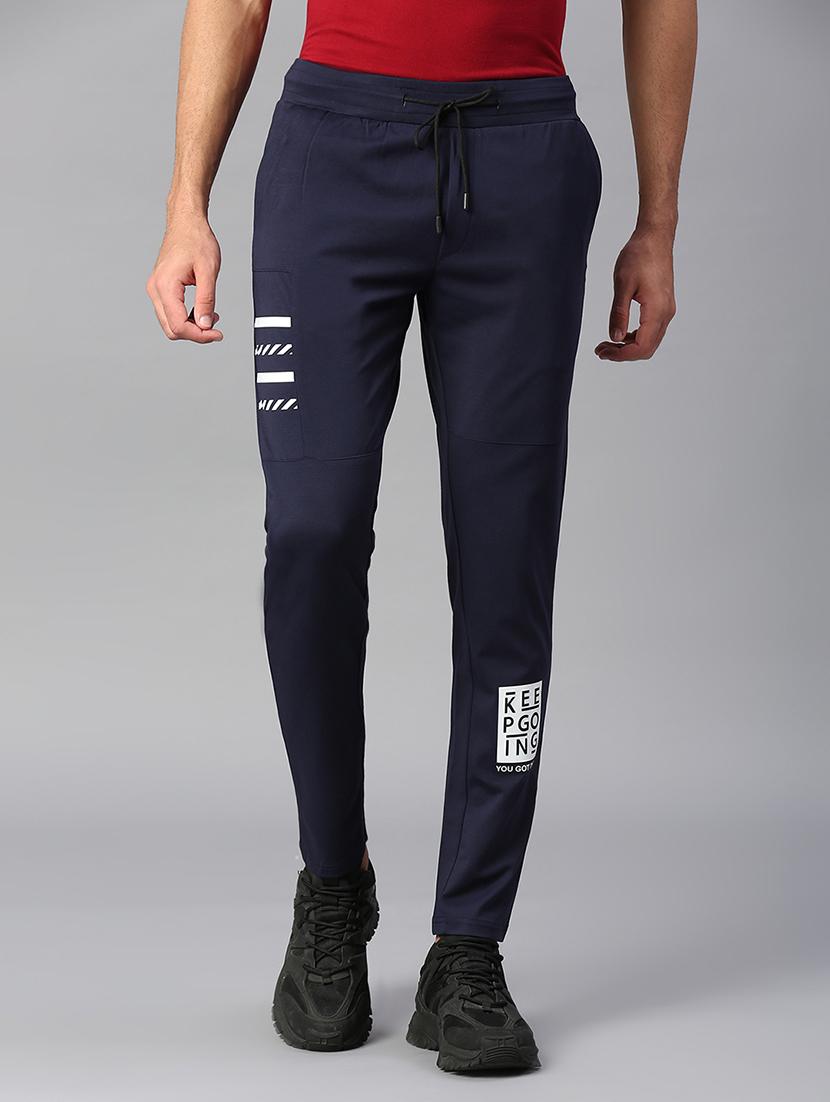 men navy blue cotton blend full length track pant - 20255254 - Zoom Image - 0