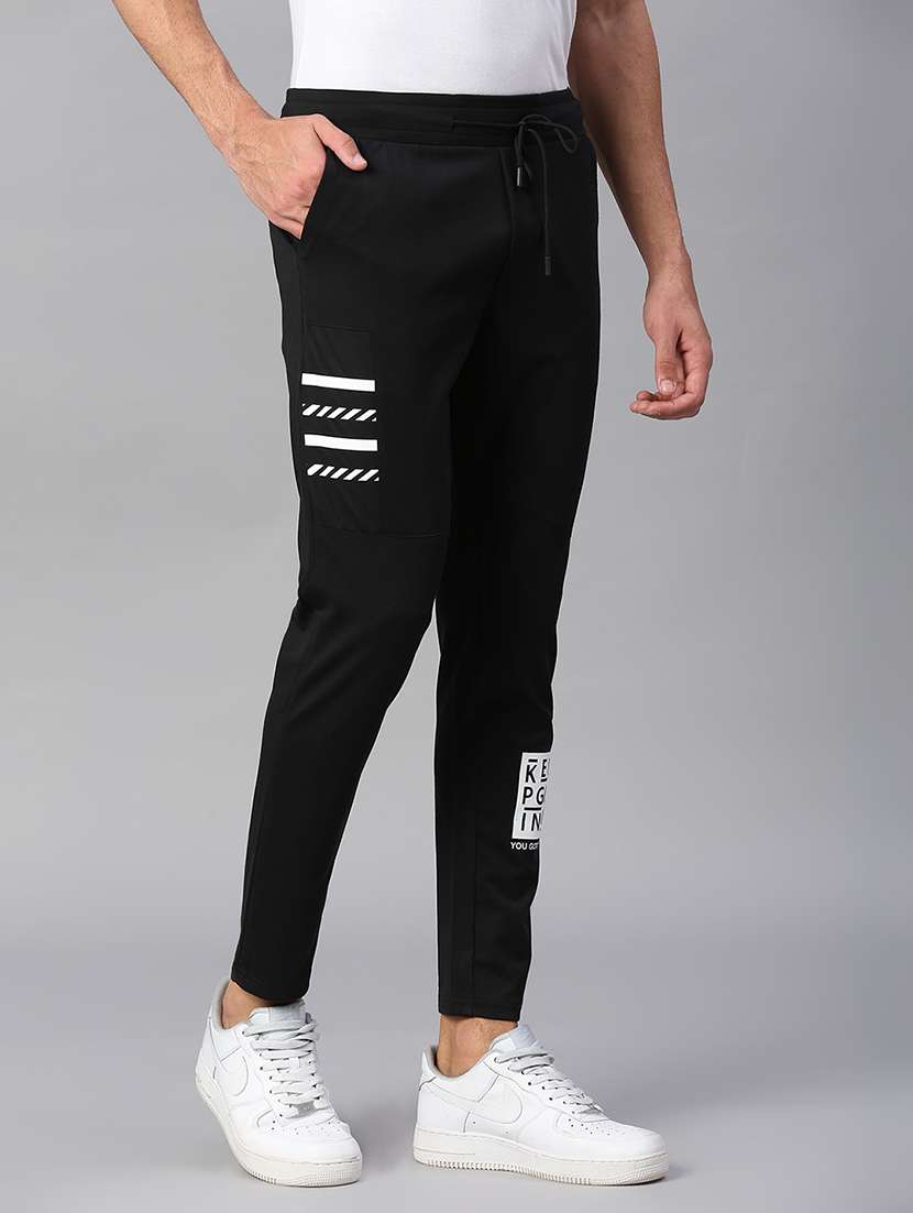 men black cotton blend full length track pant - 20255255 - Standard Image - 1