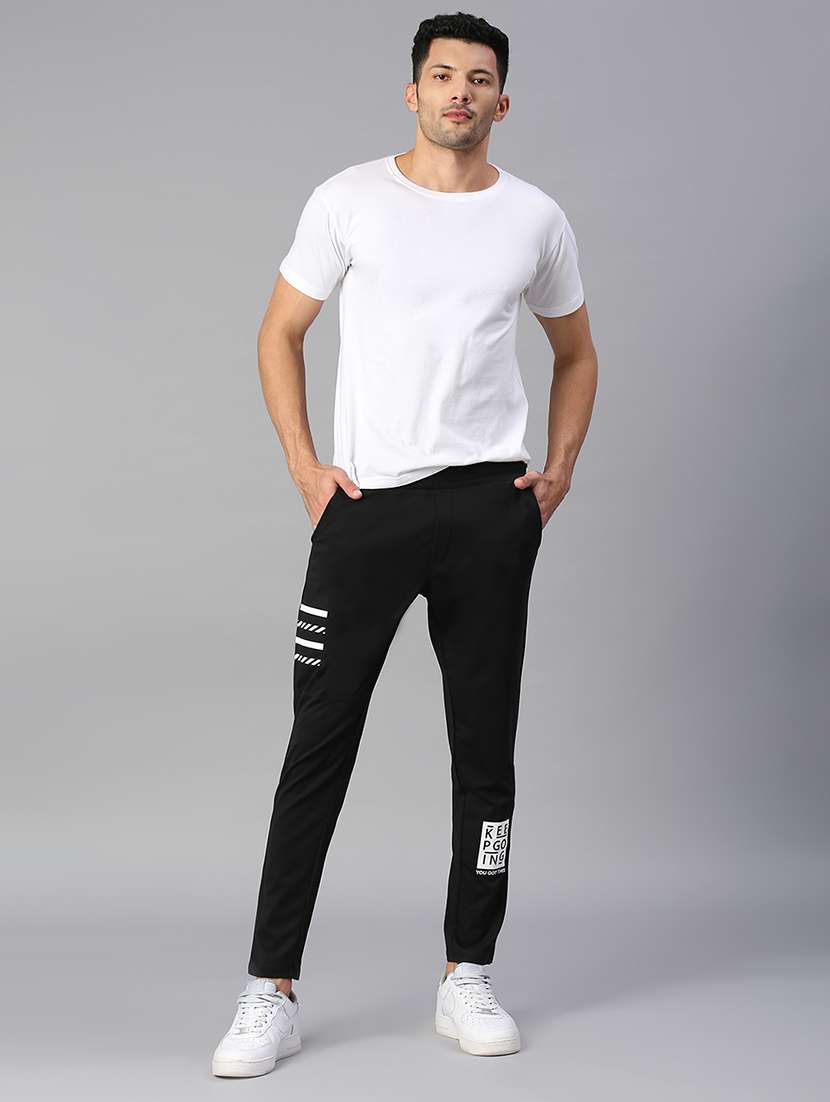 men black cotton blend full length track pant - 20255255 - Standard Image - 4