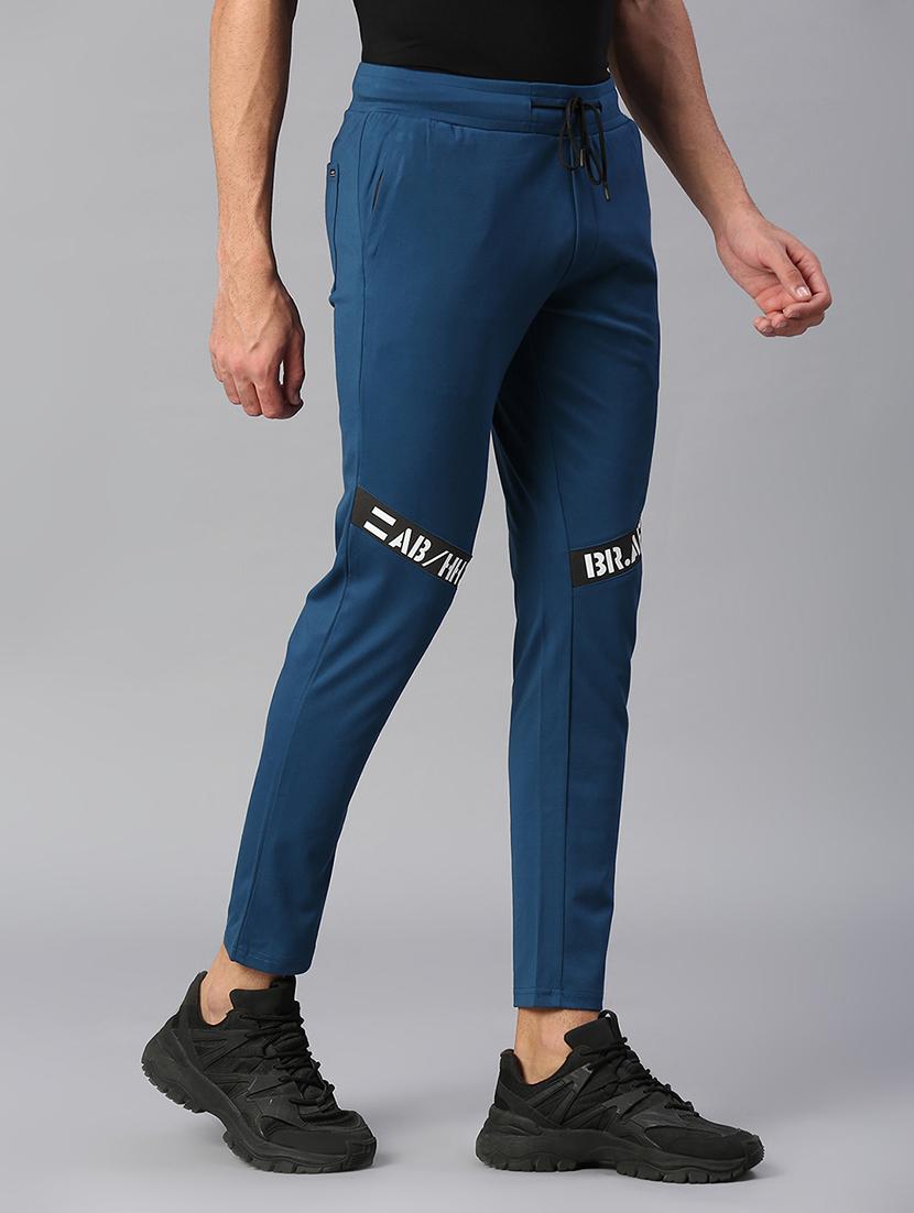 men navy blue cotton blend full length track pant - 20255258 -  Standard Image - 1