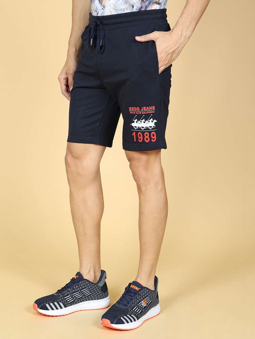 men navy blue typography cotton short - 20255365 -  Standard Image - 1