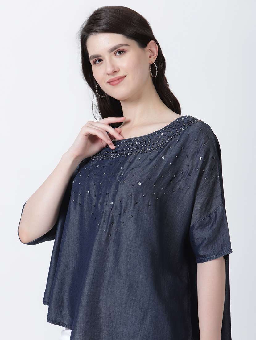 grey embroidered poncho - 20256346 -  Standard Image - 1