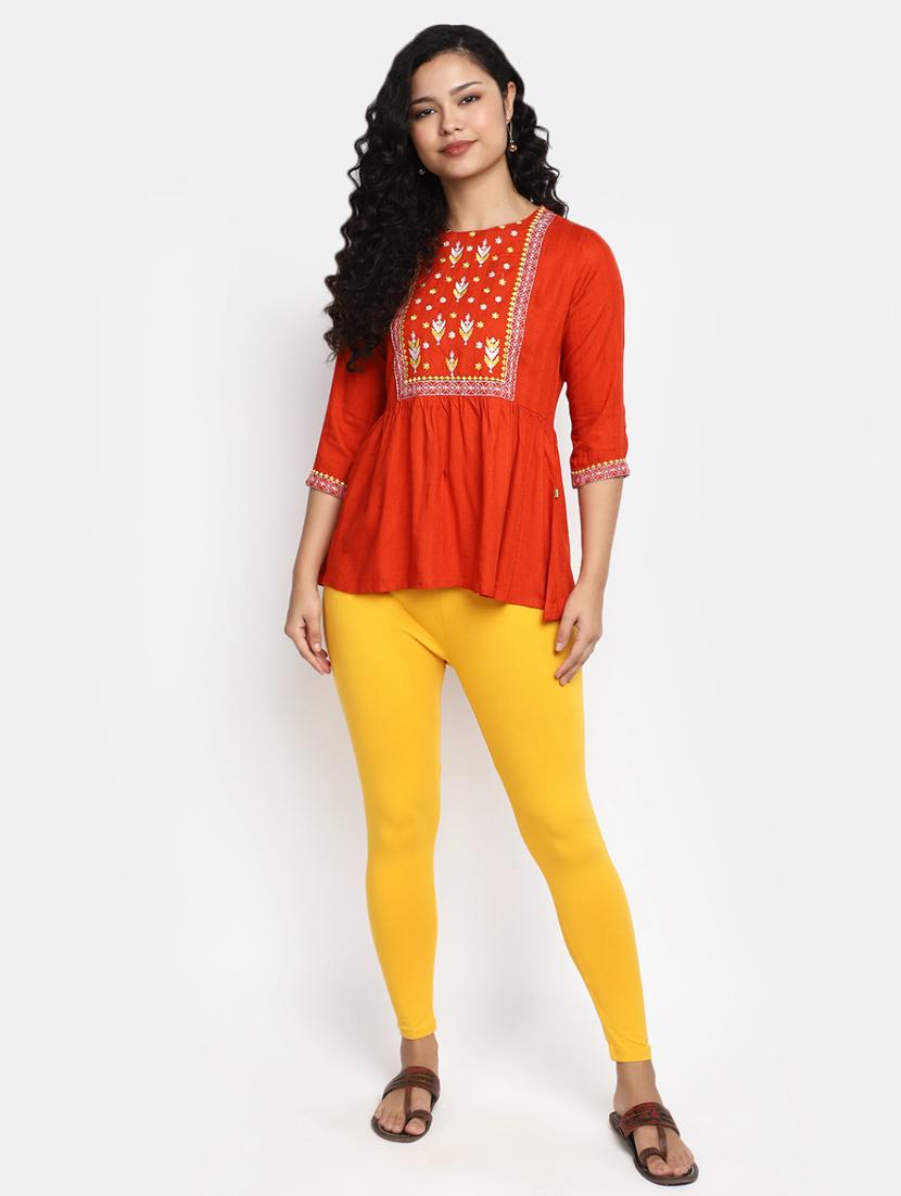 women orange boat neck a-line kurti - 20256454 - Standard Image - 4