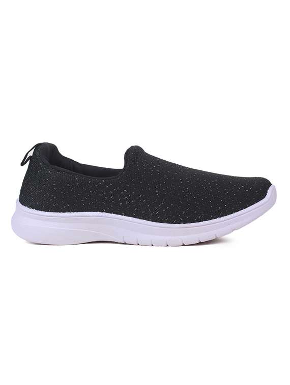 women knitted black slip on casual shoe - 20256603 -  Standard Image - 1